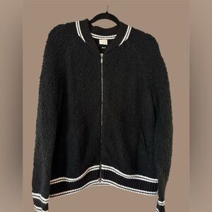 Black Boucle Bomber Women's Jacket